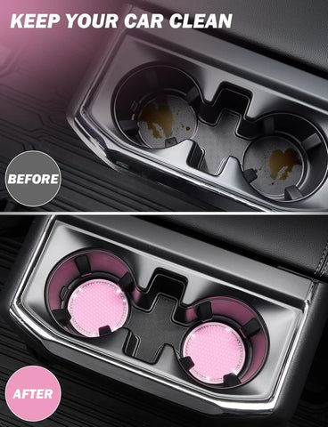 Car Cup Holder Coaster – 2.67 Inch Crystal Rhinestone Set (Pink)