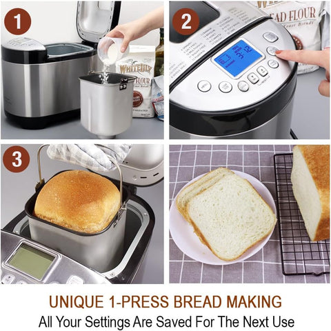 29-in-1 Smart Bread Maker Machine UK Model – Gluten Free, Wholemeal & Homemade Settings – 500g/700g/900g – Stainless Steel Breadmaker with Recipes