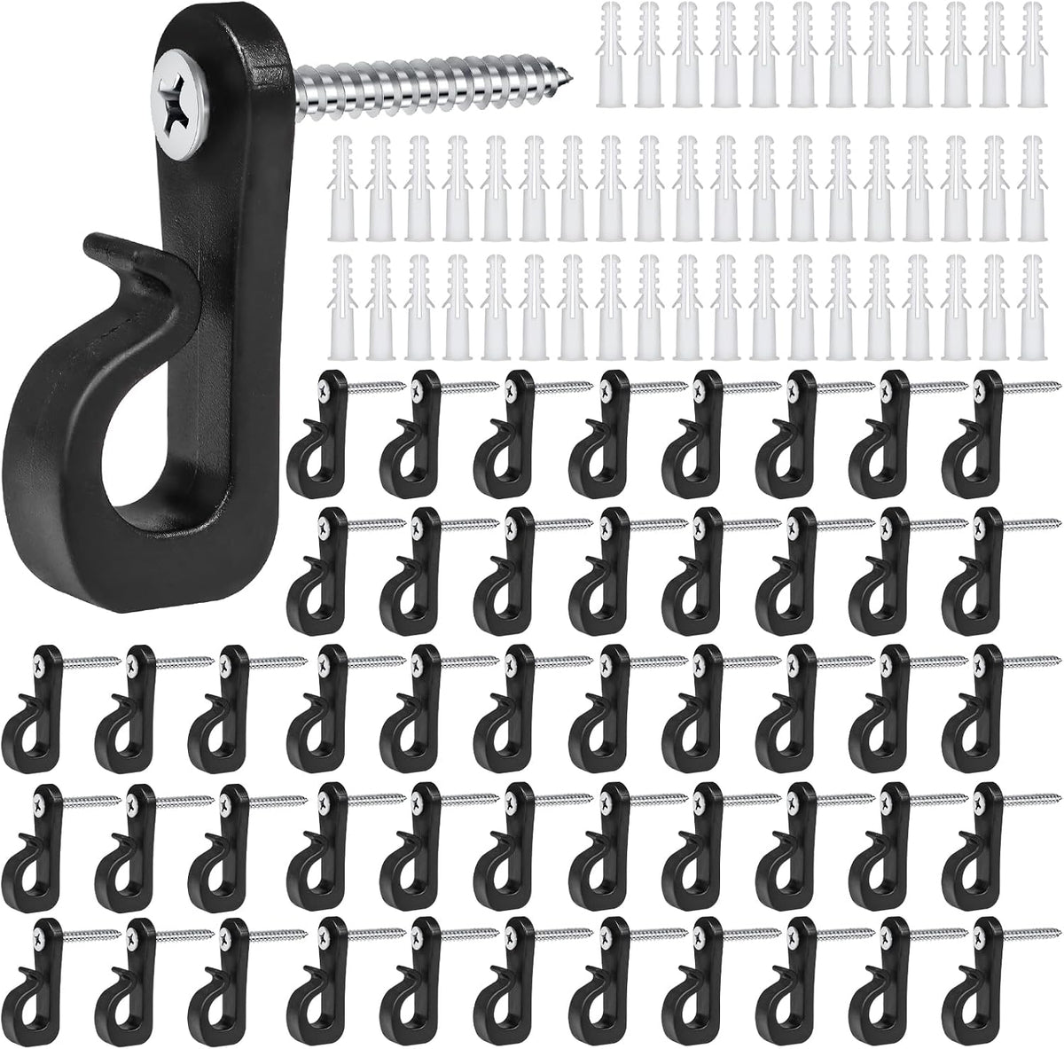 50 Pack Q-Hanger Screw-in Hooks with Safety Buckle – Heavy-Duty Outdoor Hooks for String Lights, Fairy Lights, Plants & Decorations – Hang Your Lights with Confidence, Whatever the Weather
