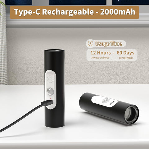 Motion Sensor Wall Lights Indoor - Rechargeable Battery Operated Wall Sconces with Remote Control, Wireless LED Wall Lamp for Hallway, Stair, Bedroom, Living Room, Black Metal, 2 Pack