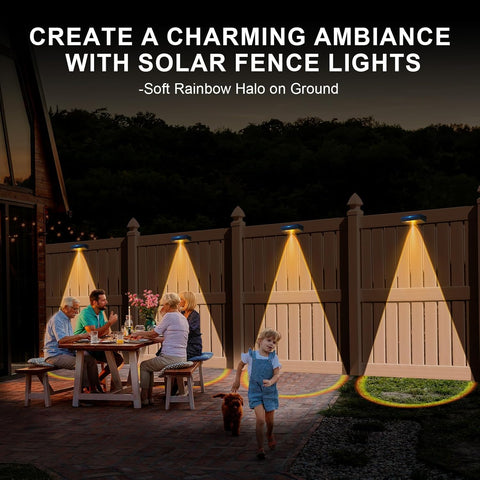 Solar Fence Lights Outdoor Wall Lights 4 Pack – 3 Color Modes, IP65 Waterproof Solar Garden Lights for Patio, Yard & Fence