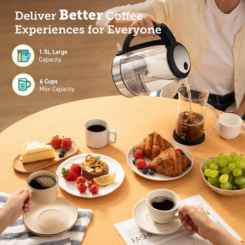 3000W Electric Tea Kettle Glass Spout, Stainless Steel Filter, LED