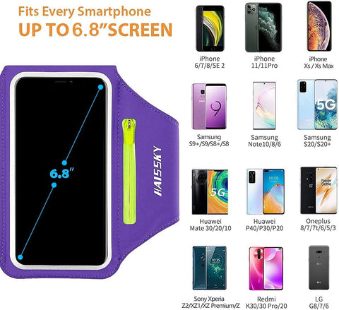 Running Armband with Airpods Pocket Black Sweatproof Gym Phone Holder Purple