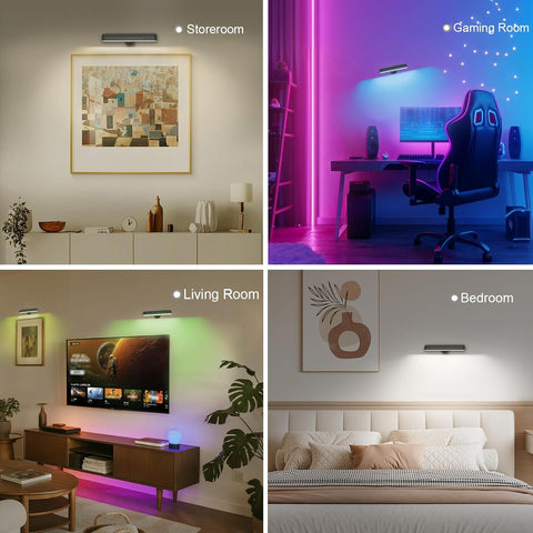 Wall Lights, LED Battery Operated Black Wall Lights with 7500mAh Battery Lamp for Bedroom, 3 Colors with 15 RGB Colors, 360°Rotate & Stepless Dimmable Brightness