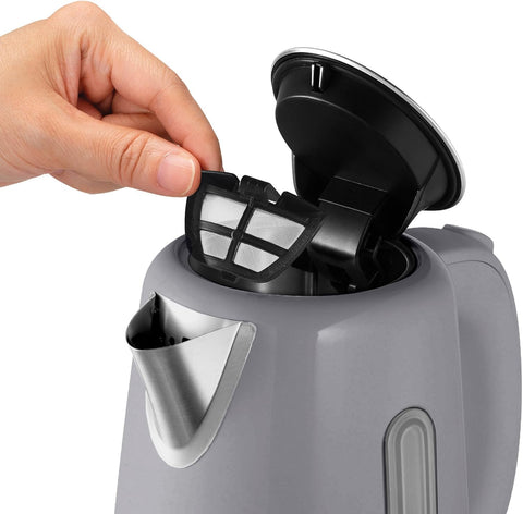 Equip 1.7L Electric Kettle - 3kW Rapid Boil, Stainless Steel, Removable Limescale Filter, Grey