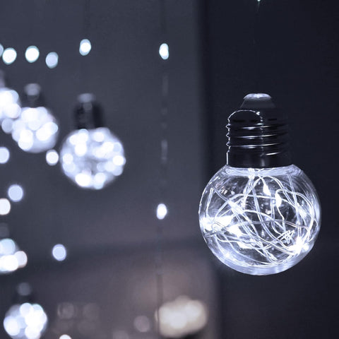 Wishing Ball Curtain Lights 200 LED Fairy Globe String with Remote – White