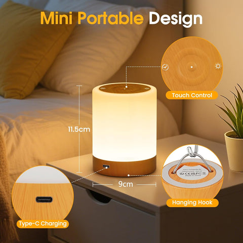ONEWAY Night Light LED Touch Bedside Lamp – 256-Colour RGB Rechargeable Night Light with Timer, Memory, Dimmable Brightness & Portable Hook for Bedrooms, Kids & Travel