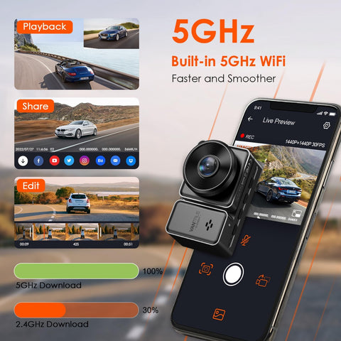 VANTRUE E2 Dual Dash Cam 2.7K Front & Rear 160° Wide Angle Black