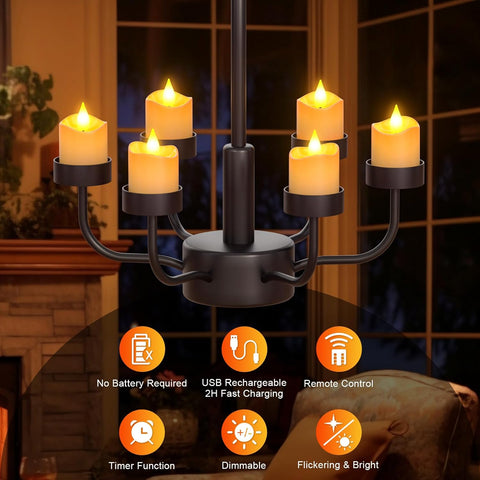 12PCS Rechargeable LED Tea Light Candles with Remote & Timer, Flameless Flickering Electric Tealights with Charging Base for Home & Holiday Décor