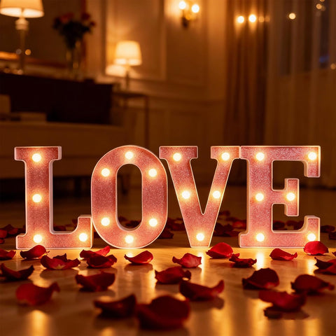 Pink LED Letter F Light – Warm Battery-Powered Night Light