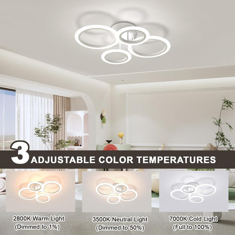 Ceiling light fixture with adjustable color temperature options in a modern interior setting.