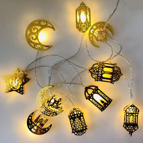 Ramadan Eid Mubarak String Lights – Battery Powered Moon Star Lantern LED Decorative Lights for Indoor & Outdoor Use