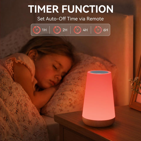 Auxmir LED RGB Dimmable Touch Bedside Table Lamp – Rechargeable Night Light with 13 Colours, 5 Brightness Levels, Remote Control & Timer