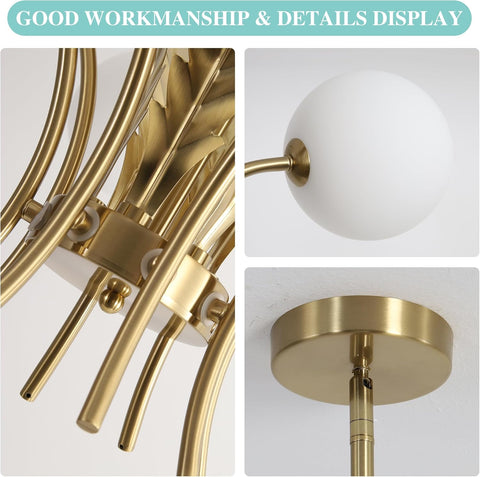 Gold ceiling light fixture with close-up details on a white background