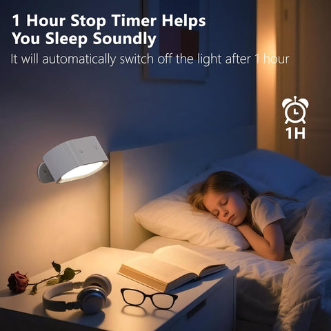2PACK Rechargeable White Wall Light, Battery Operated Wall Lamp with Touch Control 3 Color Modes, 4 Dimmings, 360 ° Rotation, 1H Timer, Rechargeable Wall Sconce for Reading Bedroom