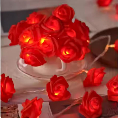 LED Rose Fairy String Lights, 8 Red Foam Roses, 1.45m Battery Operated Warm Light for Indoor Décor