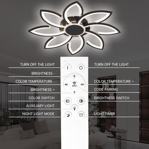 Ceiling light fixture with control panel in a room setting