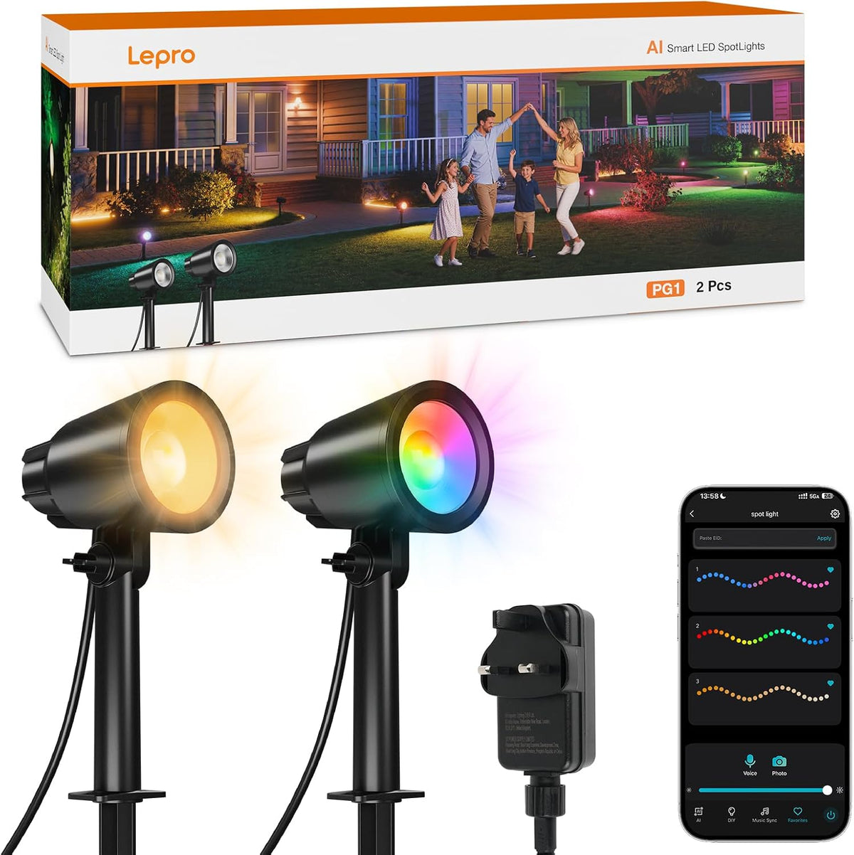 Lepro AI Smart Garden Spot Lights RGBIC, 800LM Warm & Daylight Dimmable