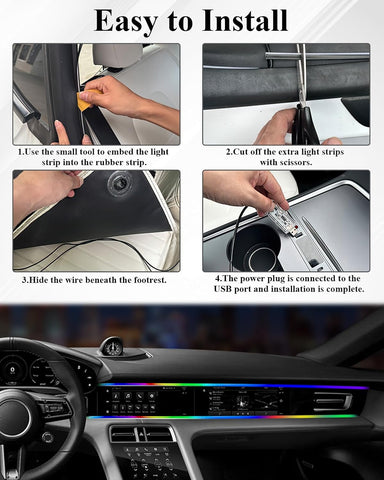 Acrylic Car Interior LED Strip Lights – 16 Million RGB Colours, 110cm USB Ambient Light with APP, Remote Control & Music Sync for Universal Vehicles