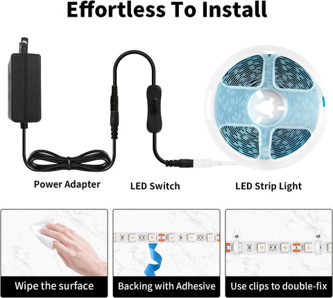 12V Red LED Strip Light 5M with Plug, 300 LED SMD5050 Flexible Cuttable Dimmable Tape Light for Bedroom, TV Backlight, Party & Indoor Decoration