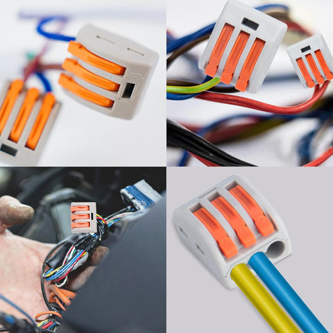 50pcs Wire Connectors, Preciva Electrical ConnectorBlocks, 3-Way Compact Cable Lever Nut Assortment Conductor, Terminal Block Quick Spring Connector with Clamp 3-Port