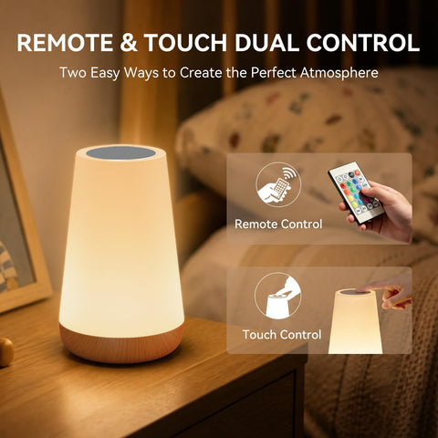 Auxmir LED RGB Dimmable Touch Bedside Table Lamp – Rechargeable Night Light with 13 Colours, 5 Brightness Levels, Remote Control & Timer