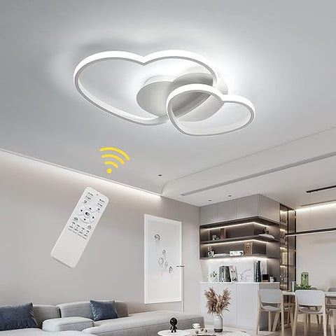 64W Heart-Shaped Dimmable LED Ceiling Light Chandelier White with Remote Control for Bedroom, Dining Room, Kitchen