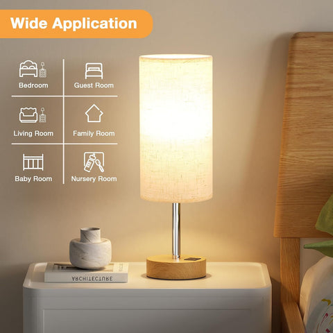 Aooshine Bedside Lamp with Touch Control, 3-Way Dimmable LED Bulb, USB-A & Type-C Charging Ports – Off White Linen Table Lamp for Bedroom, Living Room & Desk