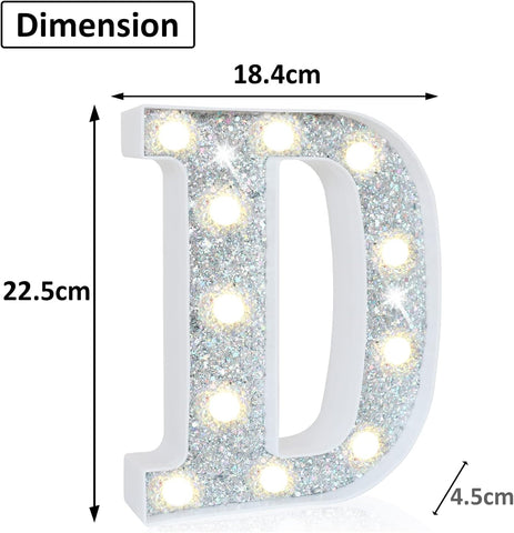 LED Silver Letter D Light – Glitter Battery-Powered Night Light