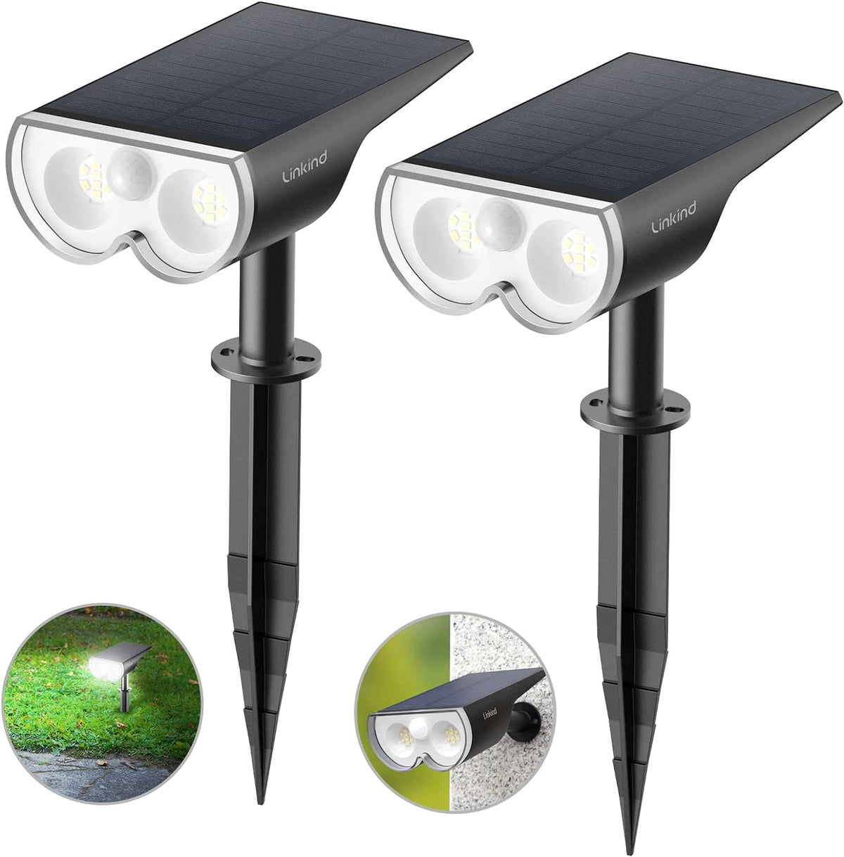 Solar Motion Sensor Lights, Solar LED Spotlights, Max 650lm IP67 Waterproof Outdoor Garden Lights Wireless Solar Powered Spot Lights