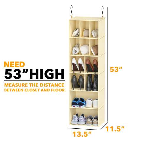SpaceAid 2 Pack Hanging Closet Organiser and Storage with Dividers, 24 Compartments Hanging Shoe Shelves for Closet, Wardrobe, RV, Garment Rack - Black