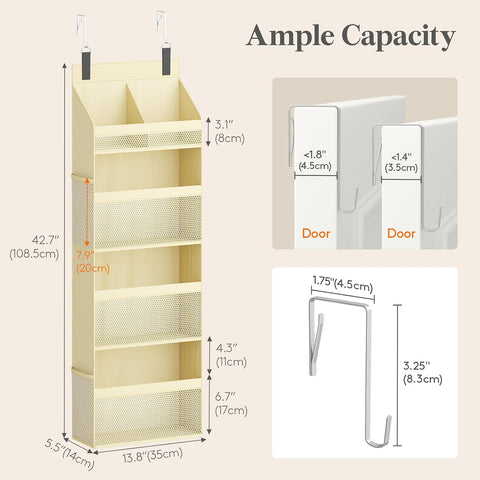 Lifewit 4-Tier Over Door Diaper Organiser, Beige – Space-Saving Hanging Nursery Storage with Mesh Windows