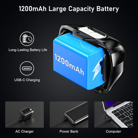 1200mAh battery pack with charging capabilities on a black background