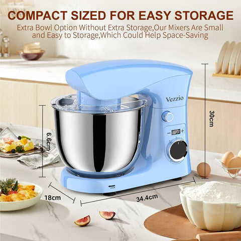Small Stand Mixer 1500W – 10-Speed Food Mixer for Baking with 5.5L Bowl – Lightweight Dough Mixer for Home & Cake – Blue