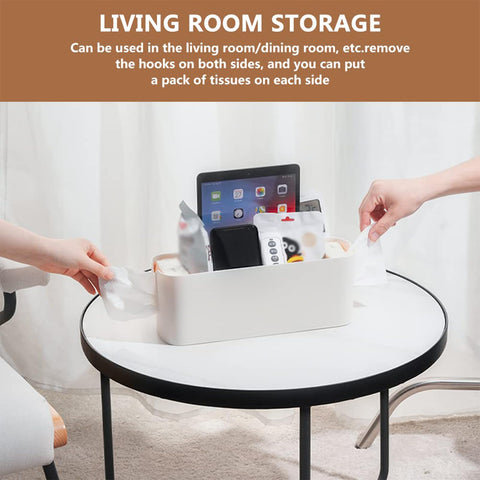 2 Pack Bedside Hanging Storage Organiser Baskets with 2 Detachable Hooks Each, White Plastic Bed Shelf for Phones, Books & Accessories