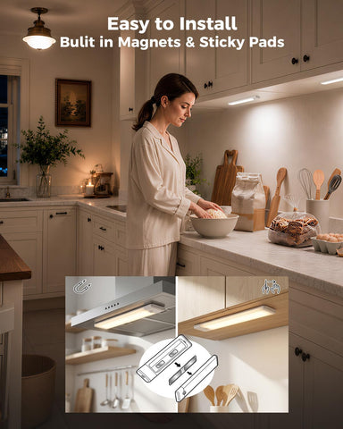 Motion Sensor Under Cupboard Kitchen Lights – Rechargeable LED Under Cabinet Light with 3 Colour Temperatures, Dimmable Brightness & Magnetic Cordless Mount for Wardrobes, Shelves & Stairs - Light Up the Dark Corners You Usually Ignore