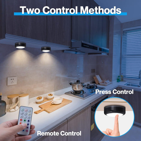 Cadrim RGB Under Cabinet Lights 6 Pack Wireless LED Puck Remote