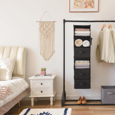 GRANNY SAYS 6-Shelf Hanging Closet Organizers and Storage, Separable to 2 Pack 3-Shelf Closet Hanging Organizer with 3 Drawers, 4 Side Pockets Hanging Shelves for Closet, Nursery, Black