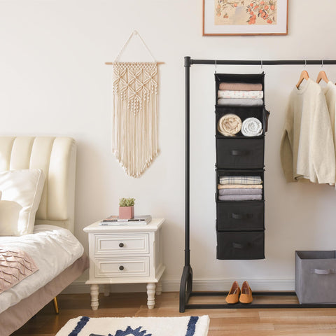 GRANNY SAYS 6-Shelf Hanging Closet Organizers and Storage, Separable to 2 Pack 3-Shelf Closet Hanging Organizer with 3 Drawers, 4 Side Pockets Hanging Shelves for Closet, Nursery, Black