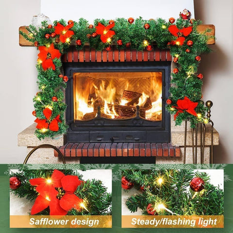 Christmas Garland with LED Lights 9FT – Battery Operated Festive Decoration