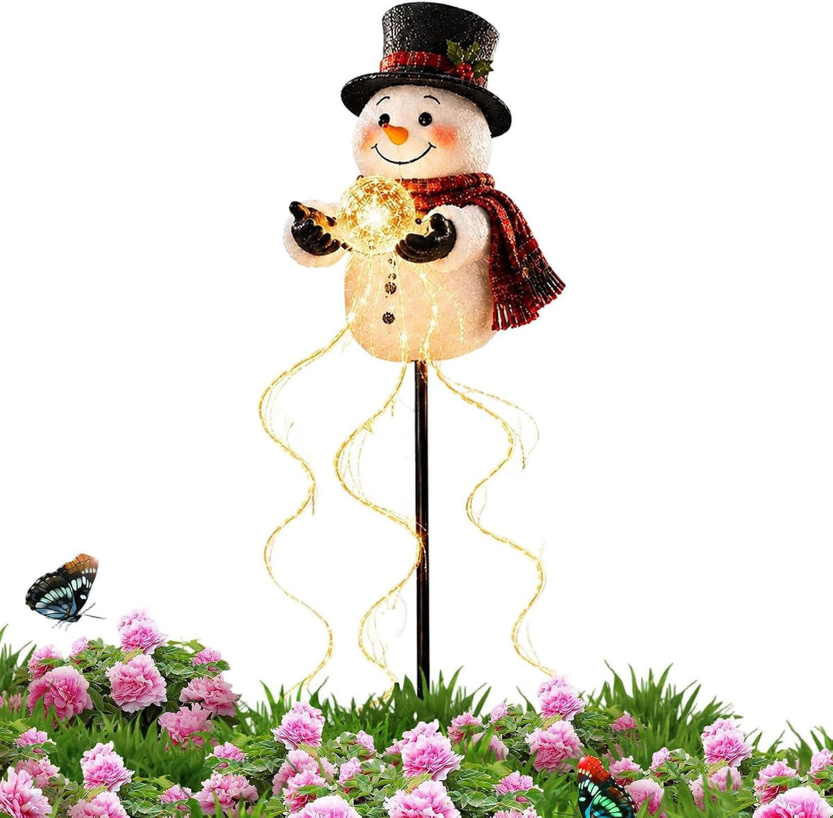 Solar Outdoor Stake Lights Christmas Snowman Shape LED Fountain Lighting