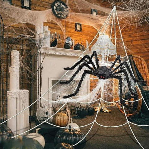 Giant Halloween Spider Web Decoration with 59-Inch Giant Spider – 200-Inch Triangular Spider Web for Indoor & Outdoor Haunted House, Garden, Party & Halloween Displays