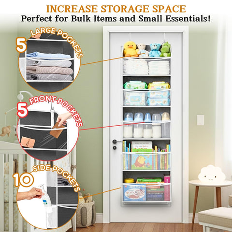 Ofiray-Home Over The Door Storage Organiser – 5-Tier, 10 Compartments, Pink Hanging Storage with 10 Side Pockets