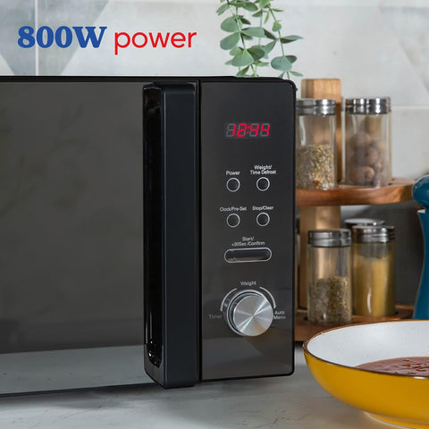 20L Black Digital Solo Microwave 800W with Auto Cook & Defrost
