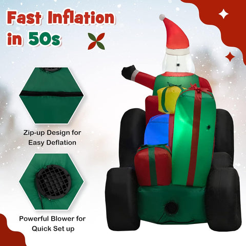 COSTWAY Inflatable Christmas Santa Claus with LED Lights and Blower – Self Inflating Outdoor & Indoor Xmas Decoration