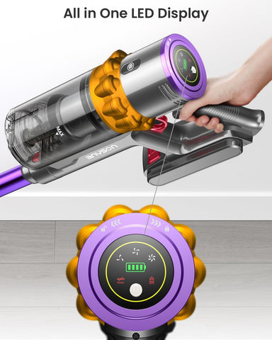Cordless Vacuum Cleaner 580W 48KPa, 60Min Runtime, Wall-Mounted Rechargeable Upright Vacuum with Touch Screen for Pet Hair & Floors