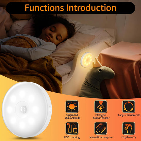 daphomeu 6 Pcs Motion Sensor Lights Indoor USB Rechargeable – LED Night Lights for Bedrooms, Kitchens, Cabinets & Stairs - Let the Light Find You When You Need It