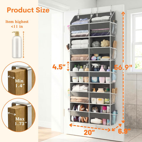 Ofiray-Home Over The Door Storage Organiser – 5-Tier, 10 Compartments, Pink Hanging Storage with 10 Side Pockets