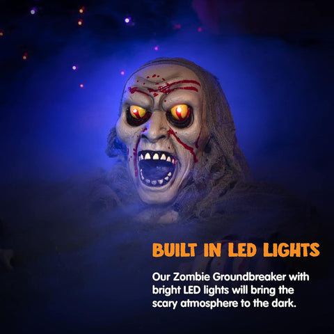 JOYIN Halloween Light-Up Zombie Groundbreaker with Motion-Activated Creepy Sound & Flashing Eyes – Animated Outdoor Zombie Decoration for Gardens, Lawns, Patios & Haunted Houses