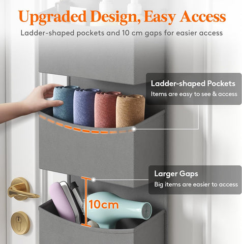 Lifewit Over The Door Storage Organiser – 4-Shelf Hanging Wardrobe Storage, Grey